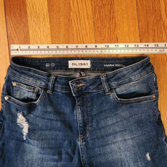 DL1961 Mara Straight Mid-Rise Instasculpt Distressed Ankle Jeans, Indigo, Sz 29 - Picture 6 of 8